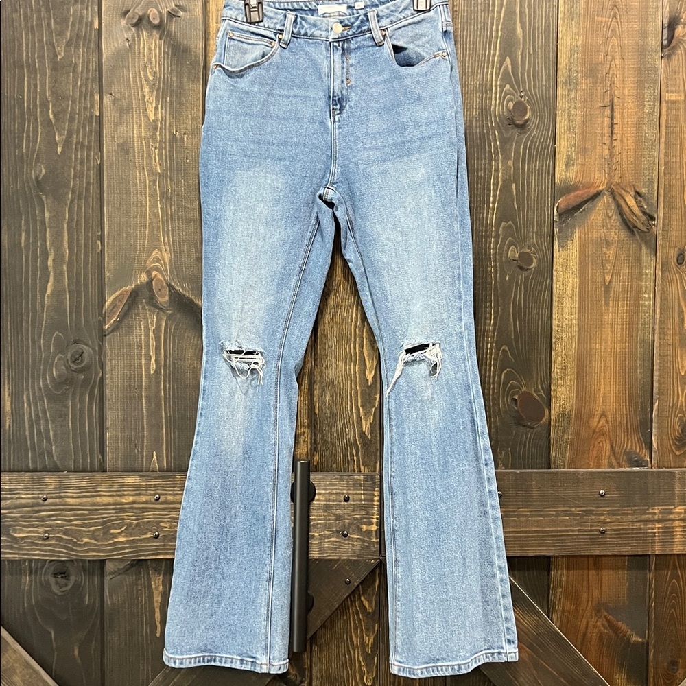 A Loves A Distressed Bootcut High Rise Jeans Medium Wash Size 29 Slightly Flared